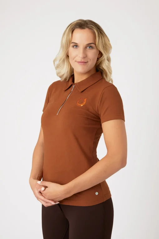 Online Amy kortermet poloskjorte i bomullstretch, dame Skjorter Og Topper