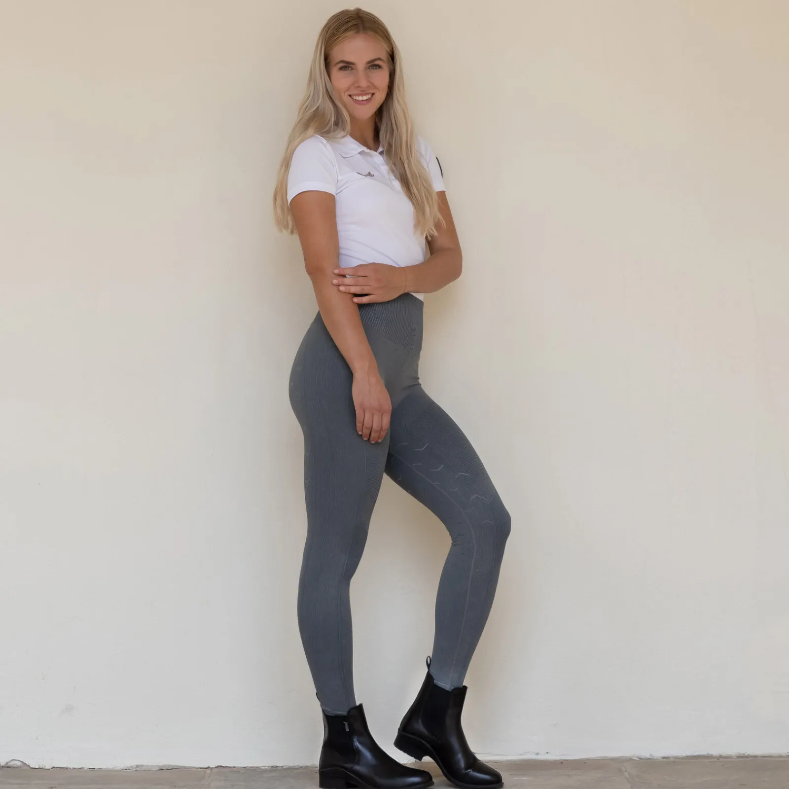 New Vanessa tights i denimutseende, sømløs, helforsterket med silikon, dame Ridetights