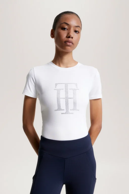 New Tommy Hilfiger Equestrian TH Rhinestone skjorte for kvinner Skjorter Og Topper