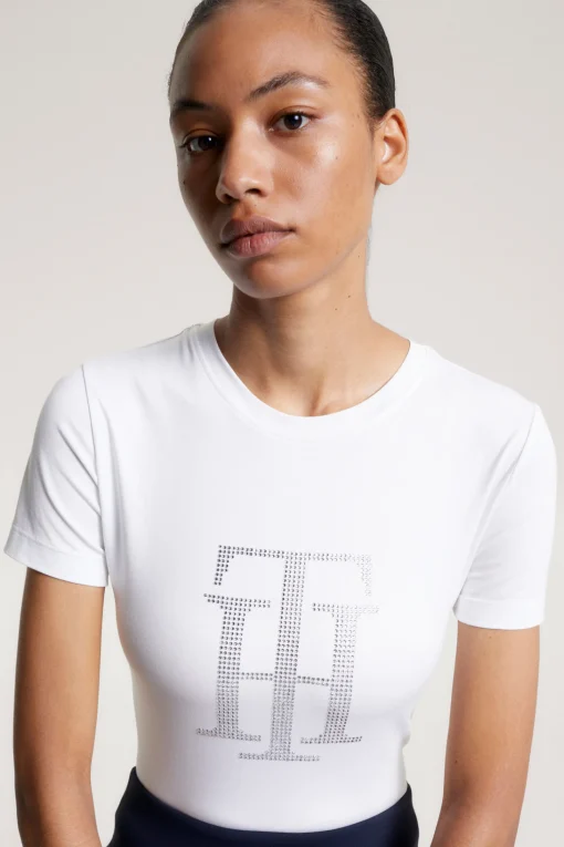 New Tommy Hilfiger Equestrian TH Rhinestone skjorte for kvinner Skjorter Og Topper